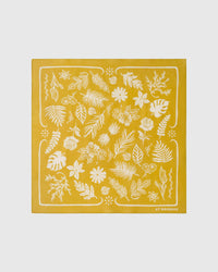 Mustard herbarium silk scarf with hand-illustrated ivory botanical silhouettes by STICKYZOO