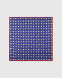 Panda parade silk scarf with hand-illustrated panda print on navy and a red-orange border by STICKYZOO