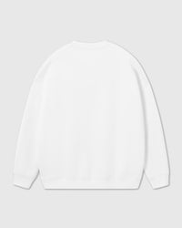 Back view of STICKYZOO Teddy Holiday Sweatshirt in white showing dropped shoulders, ribbed hem, and clean construction