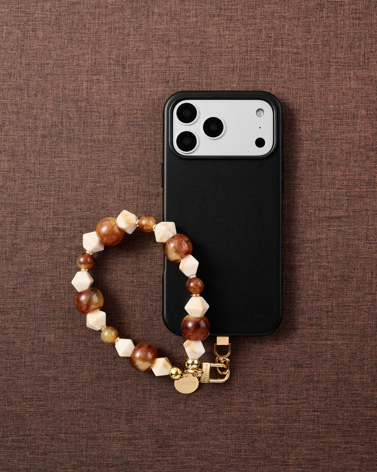 Amber Marble Stone Phone Strap — Handmade Mixed Bead Wristlet