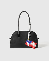 USA flag charm on cream handbag — handmade waving American flag in French leather by STICKYZOO