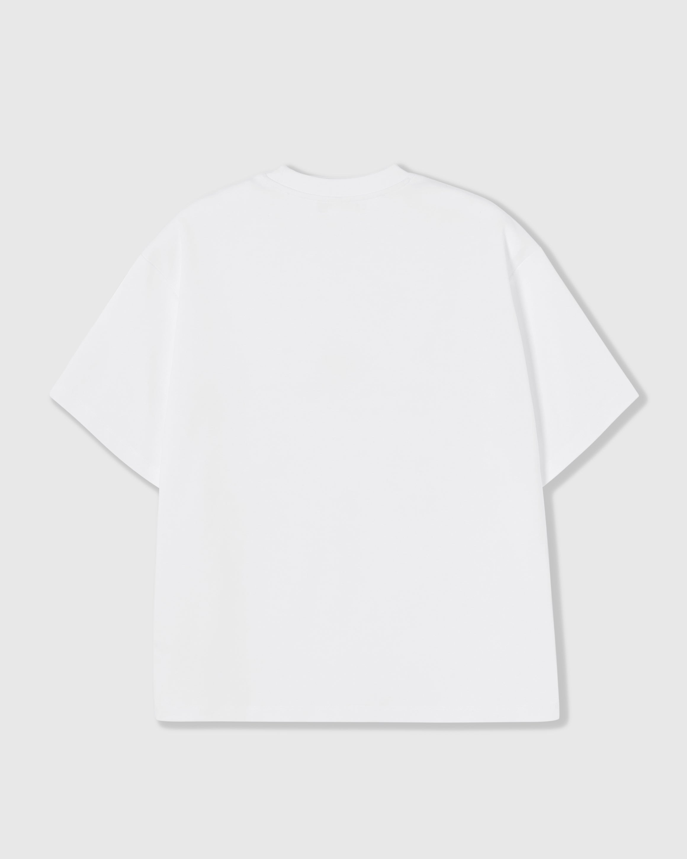Back view of the oversized white Crab T-Shirt showing the clean blank back panel and relaxed boxy proportions.