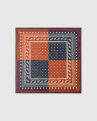 Saddle bandana silk scarf with rust and navy checker and ivory paisley border by STICKYZOO