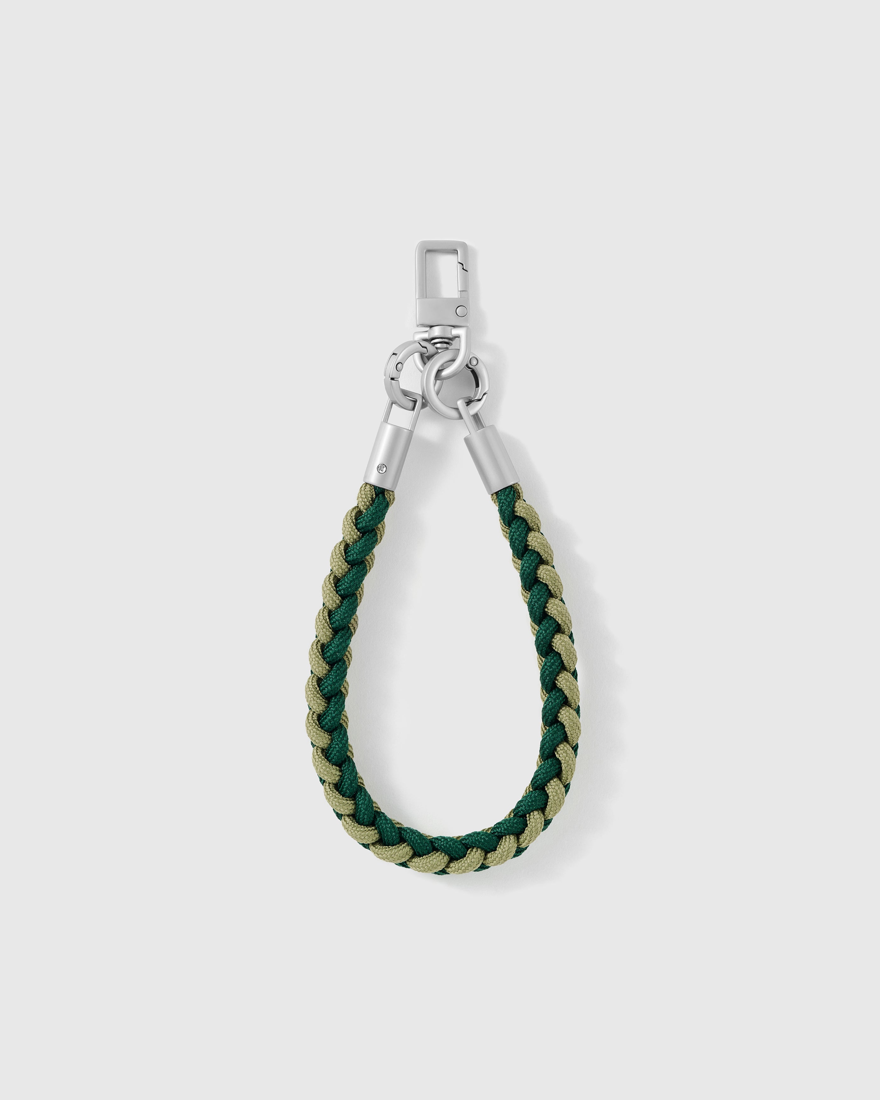 Detail of the two-tone forest and sage braided cord and silver-tone hardware, loved by thousands of STICKYZOO customers