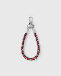 Detail of the two-tone red and pine braided cord and silver-tone hardware, loved by thousands of STICKYZOO customers