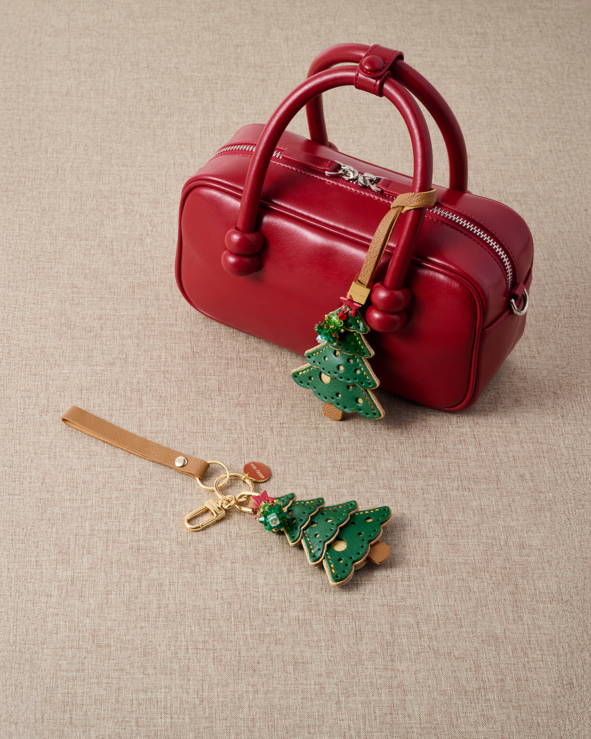 Christmas Tree Leather Bag Charm & Keychain – Handmade Holiday