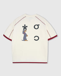 STICKYZOO Dachshund Bloom Ringer T-Shirt in sky blue with embroidered dachshund and burgundy trim