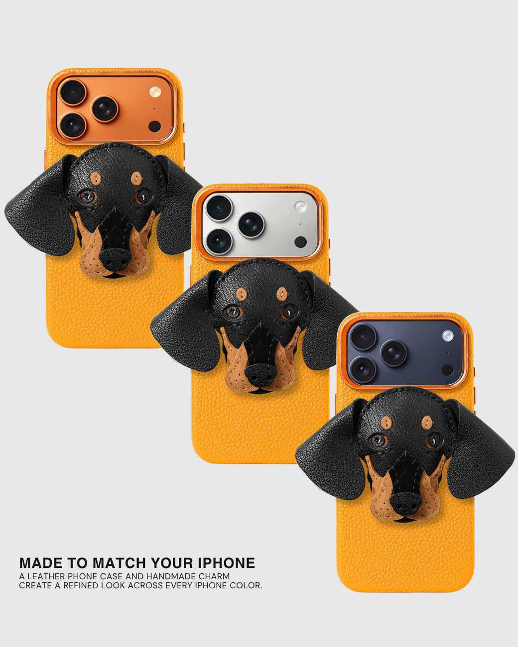 sticky zoo ダックスフンド スマホケース iphone14 Dachshund Phone Case — Handmade Leather Charm iPhone Case – STICKYZOO®