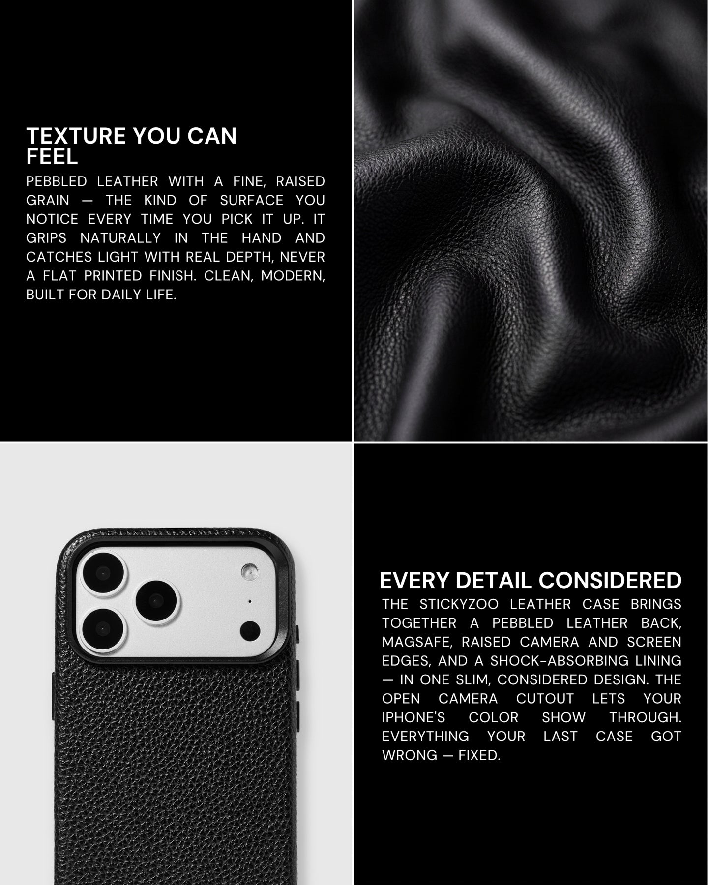 TEXTURED LEATHER CASE — BLACK