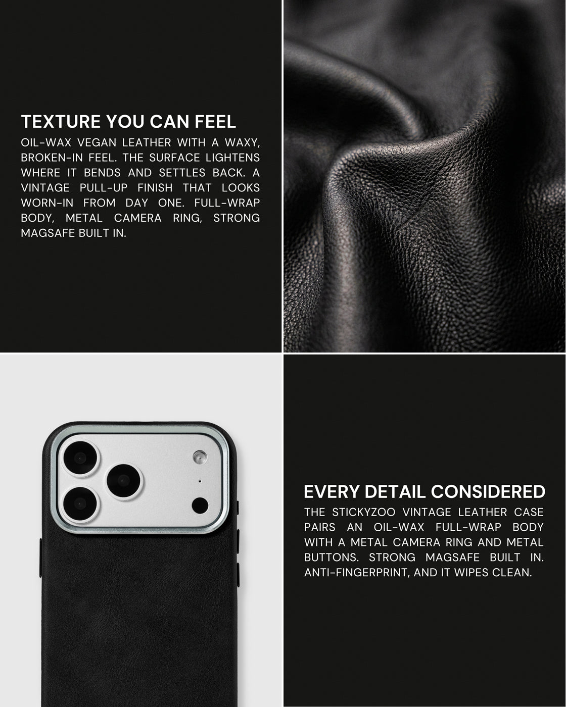 VINTAGE LEATHER PHONE CASE — BLACK