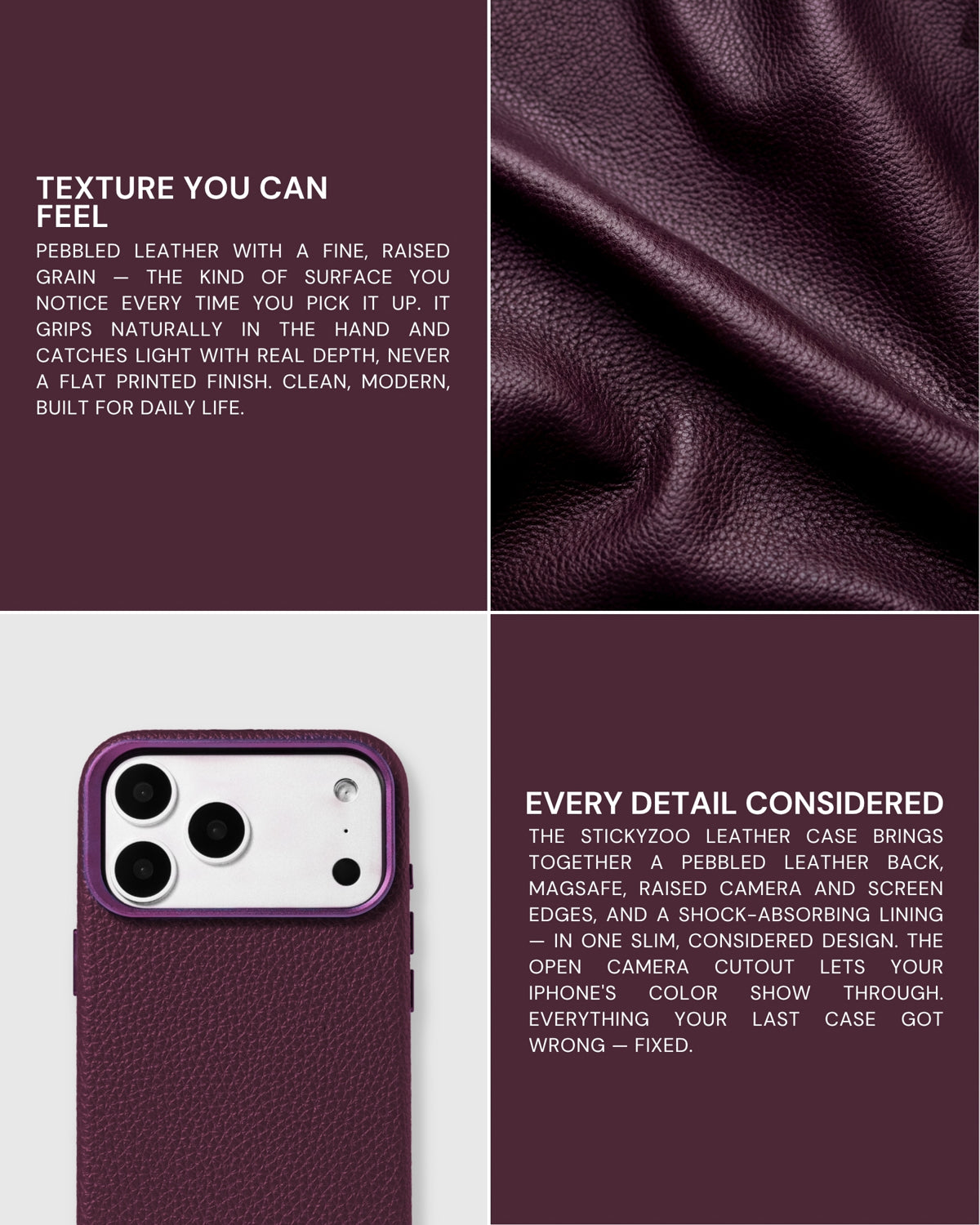 TEXTURED LEATHER CASE — BURGUNDY