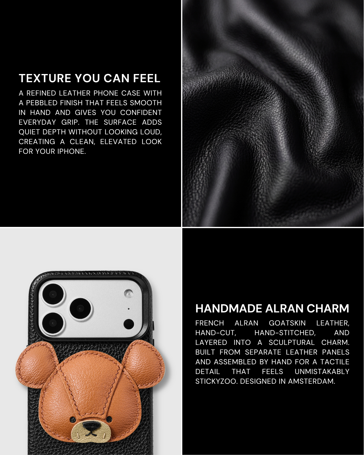 Leather Bear Charm Phone Case – Handmade French Alran MagSafe