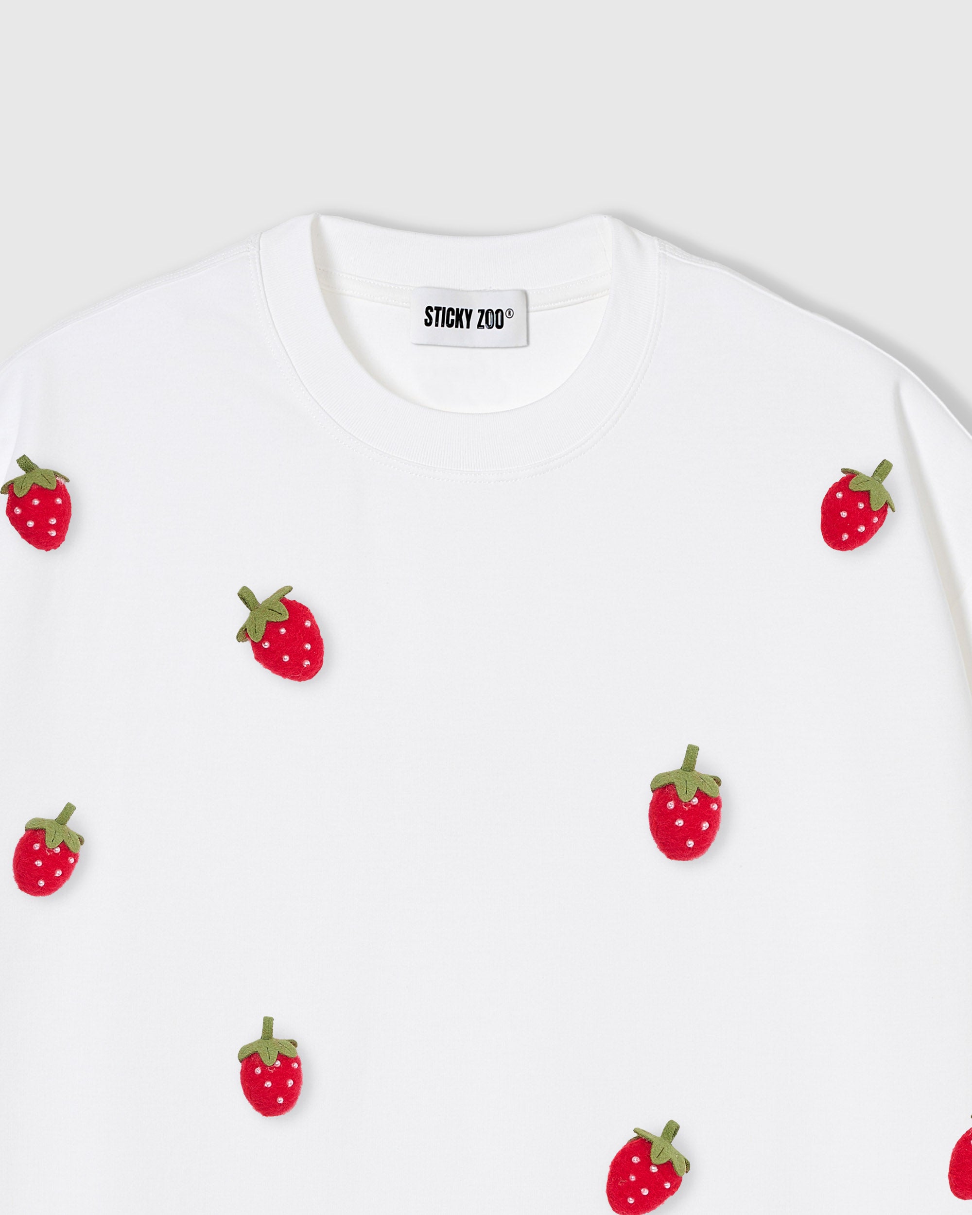 Sticky Zoo® - White Strawberry T-Shirt Luxury Handcrafted