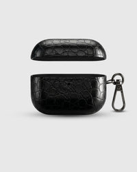 STICKYZOO black croc case open showing raised crocodile texture and polycarbonate interior
