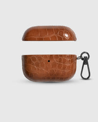 STICKYZOO cognac croc case open showing raised crocodile texture and polycarbonate interior