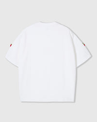 Back view of white Strawberry T-Shirt showing dropped shoulders