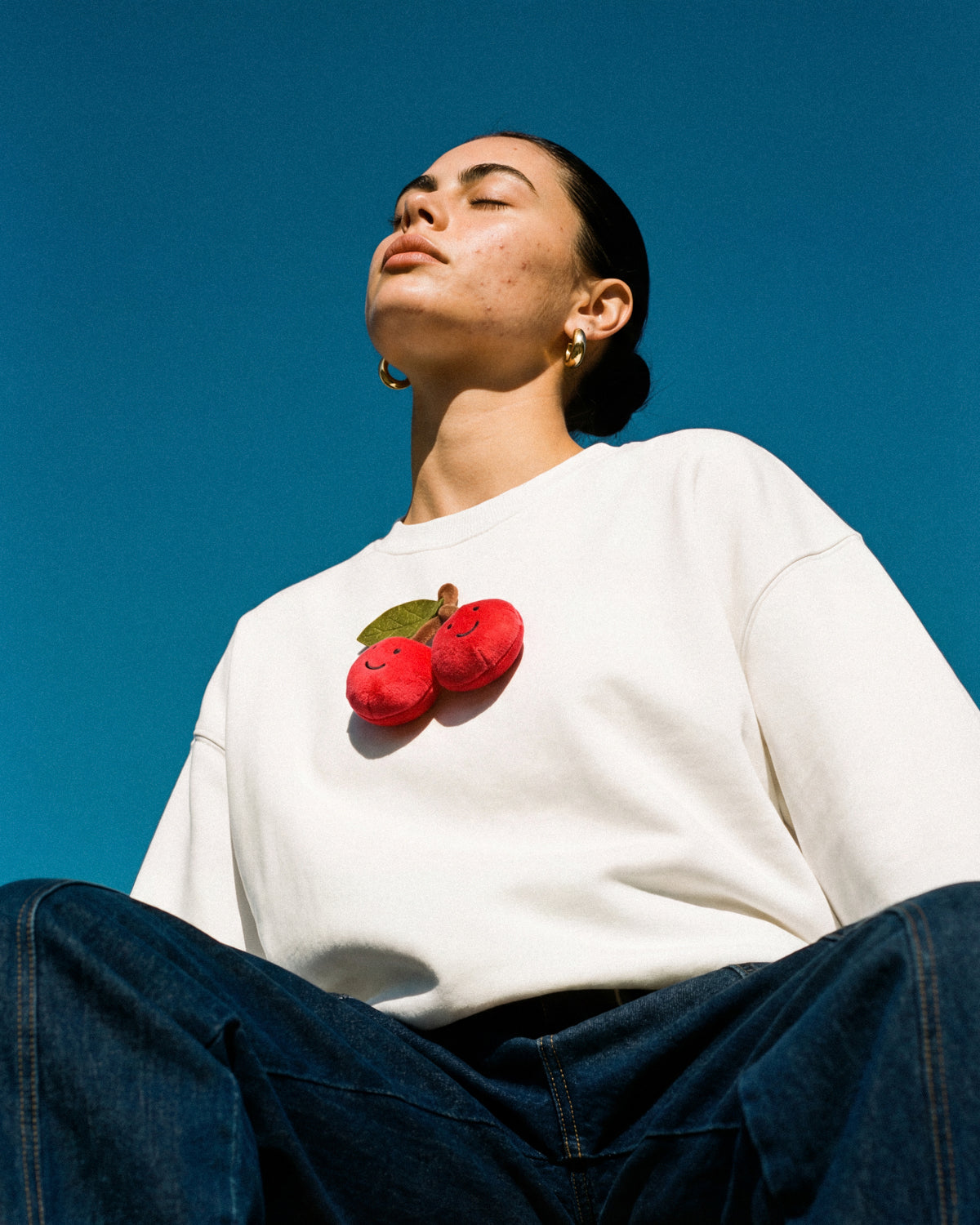Cotton Sweatshirt with Hand-Stitched Plush Cherries — Limited Drop