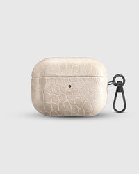 Croc AirPods Pro Case in ivory crocodile-embossed vegan leather with metal carabiner