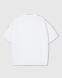 Back view of STICKYZOO Khaki Teddy Check-Ear T-Shirt in white showing boxy fit