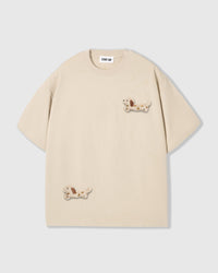 STICKYZOO Spotty Dash Dachshund T-Shirt in beige with hand-stitched spotted dachshund appliques