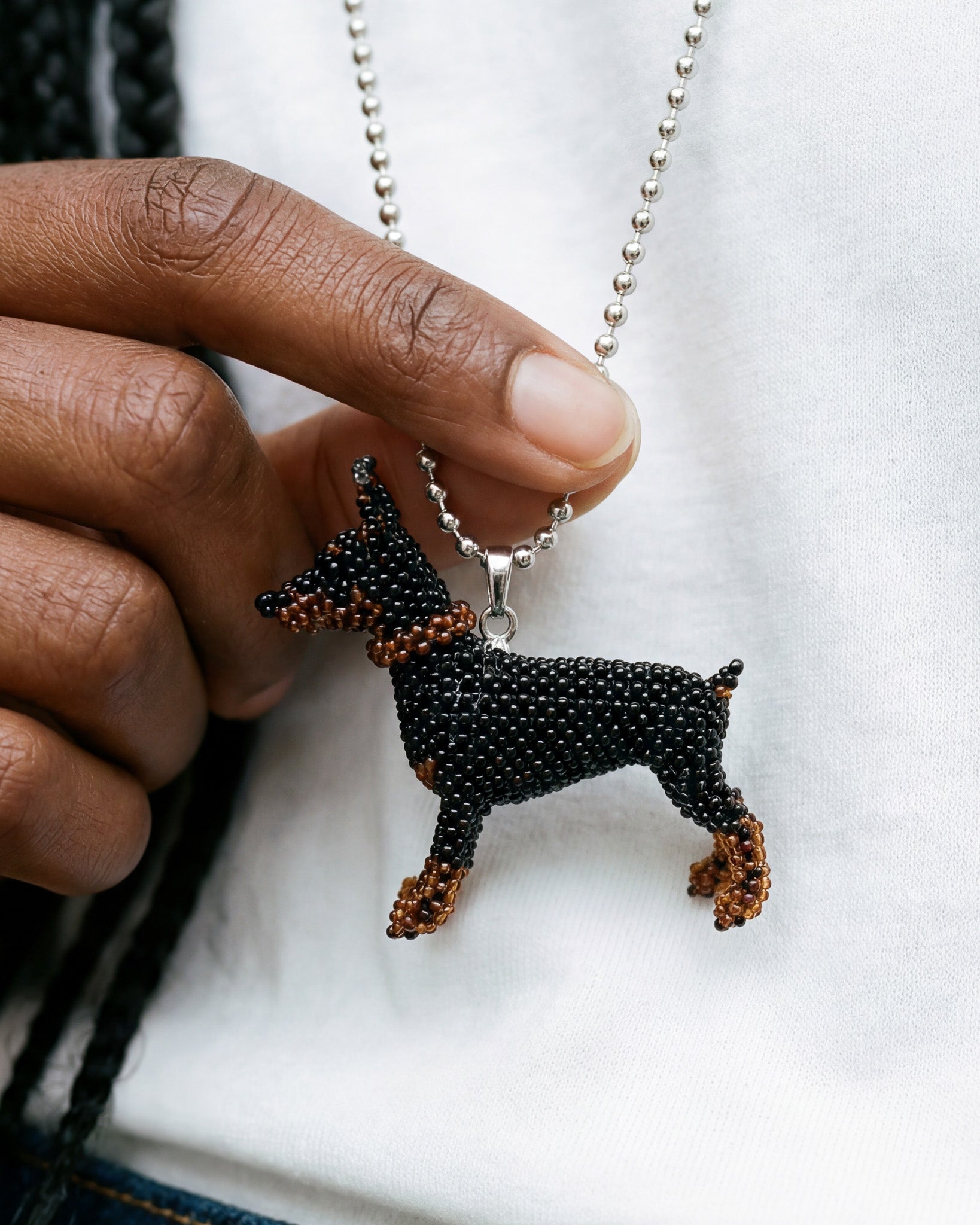 Doberman Beaded Necklace – Stainless Steel Chain – STICKYZOO®