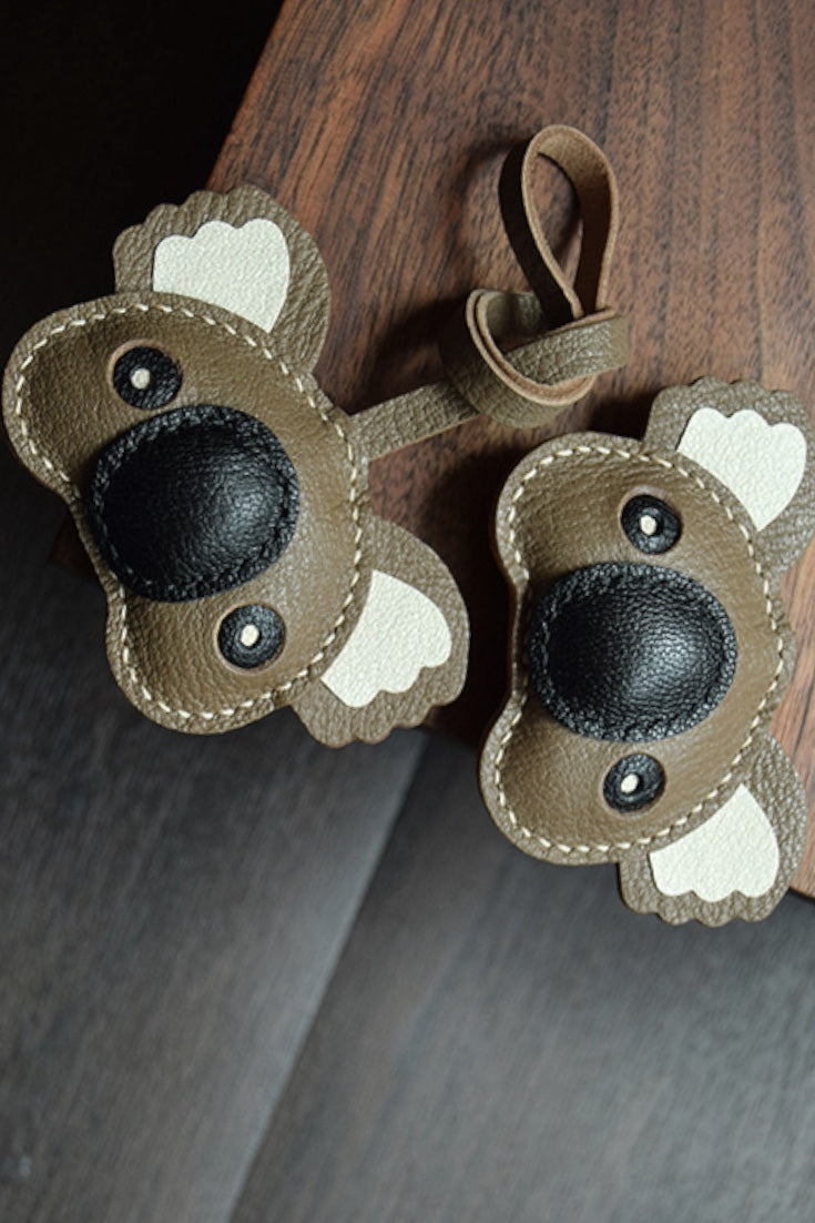 STICKY ZOO クマ型レザーキーホルダー Teddy Bear Leather Bag Charm & Keychain – Handmade in Brown