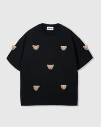 STICKYZOO Bear T-Shirt in black colorway with hand-stitched bear faces