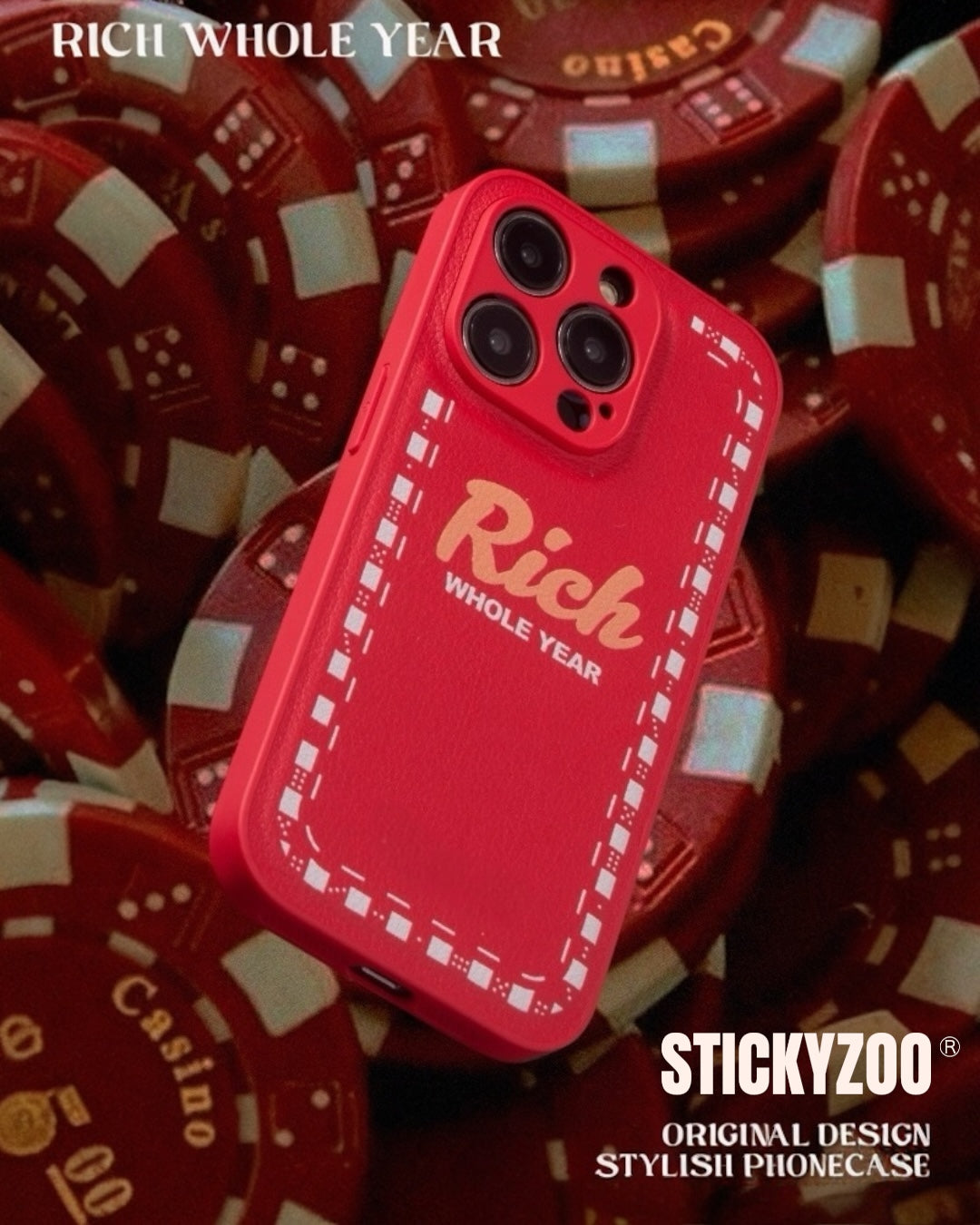 リッチ iPhone ケース – ラッキーレッド レザー風 – STICKY ZOO®