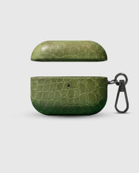 STICKYZOO olive croc case open showing raised crocodile texture and polycarbonate interior