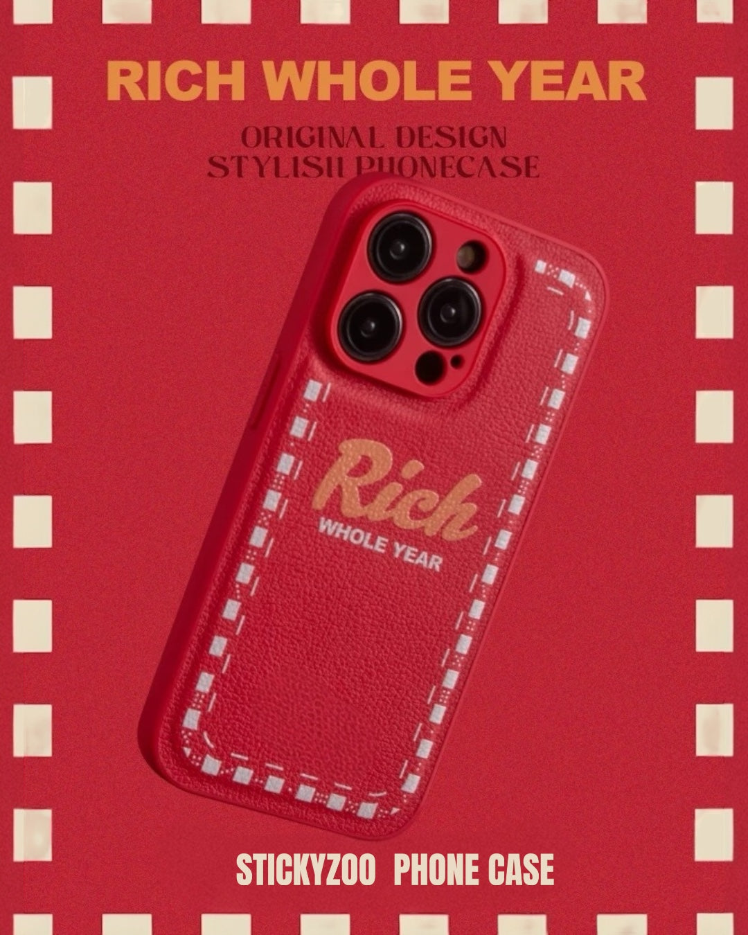 リッチ iPhone ケース – ラッキーレッド レザー風 – STICKY ZOO®