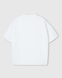 Back view of STICKYZOO Mushroom T-Shirt in white showing oversized boxy fit