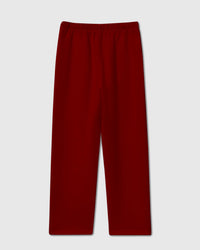 Back view of red Gingerbread Joy Sweatpant showing relaxed straight-leg silhouette and elastic waistband