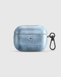 Croc AirPods Pro Case in ice blue crocodile-embossed vegan leather with metal carabiner