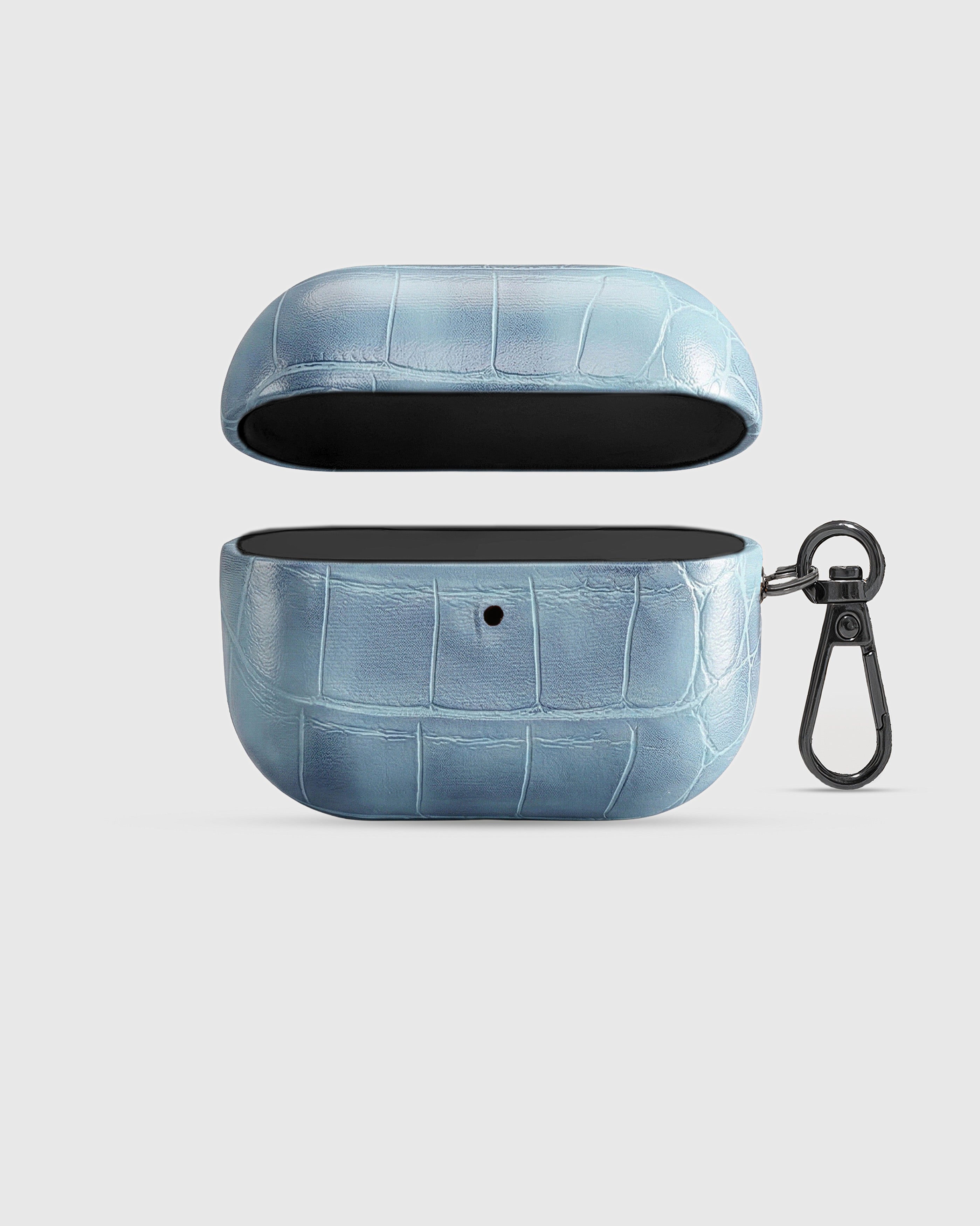 STICKYZOO ice blue croc case open showing raised crocodile texture and polycarbonate interior