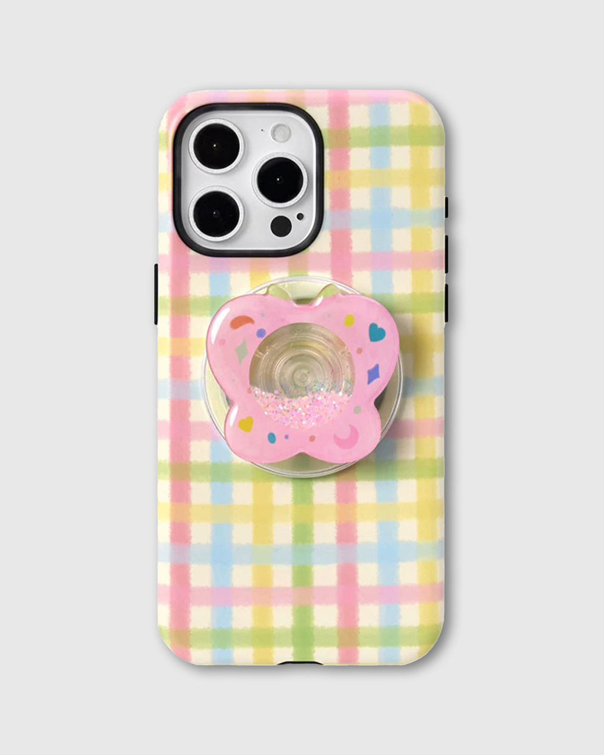 Pastellfärgad blommig rutig telefonfodral