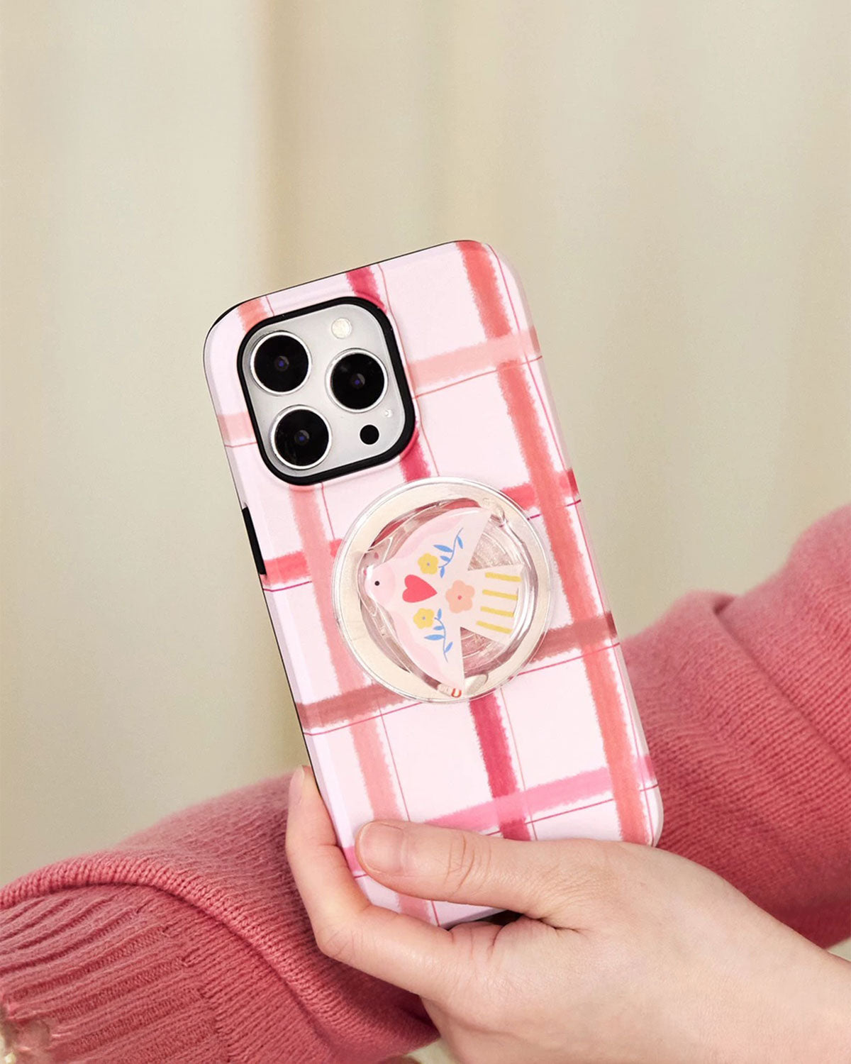 Pink Plaid Bird Phone Case