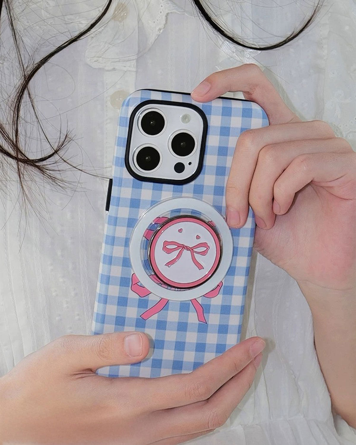 BLUE BOW GINGHAM PHONE CASE