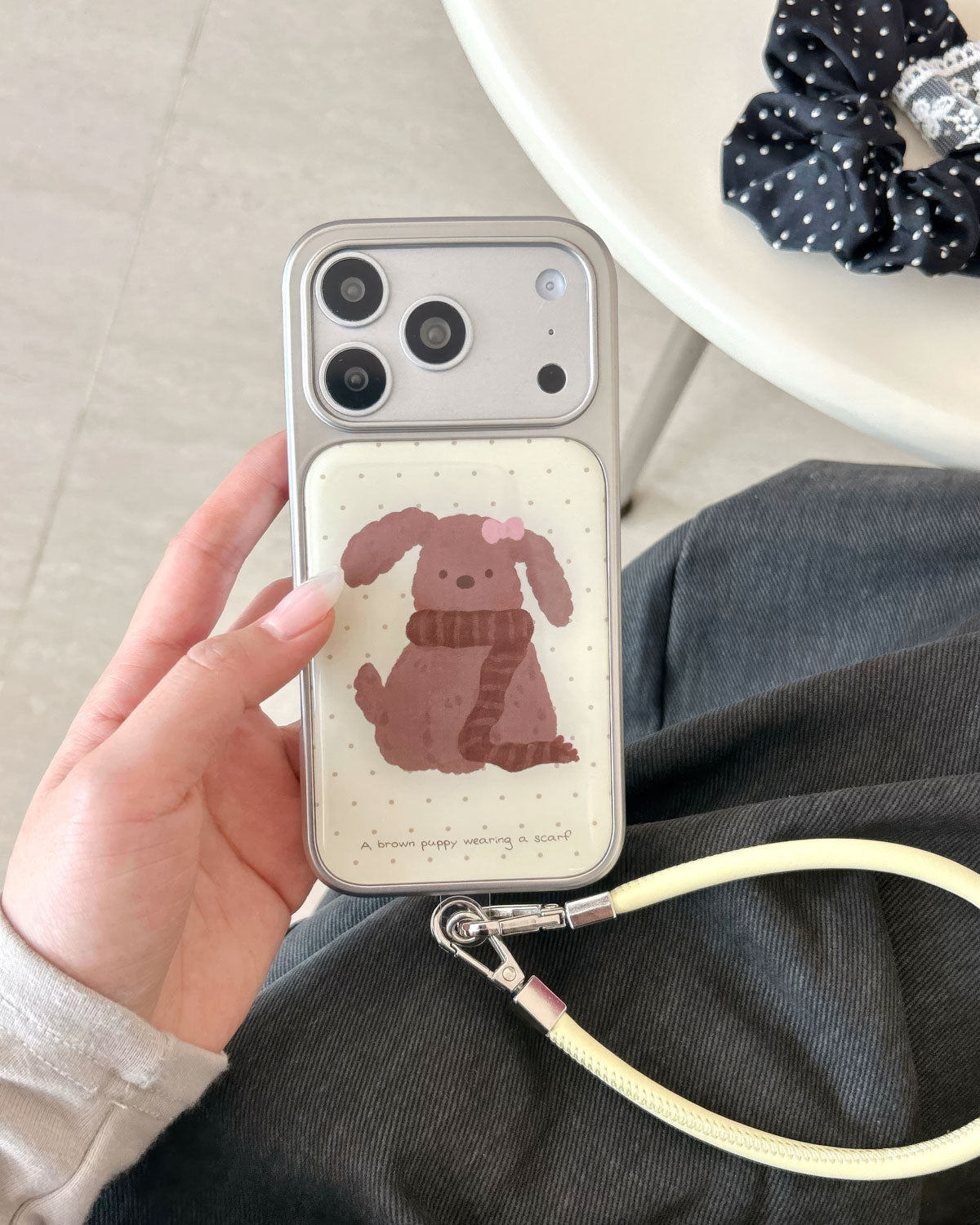 COZY PUPPY STRAP PHONE CASE
