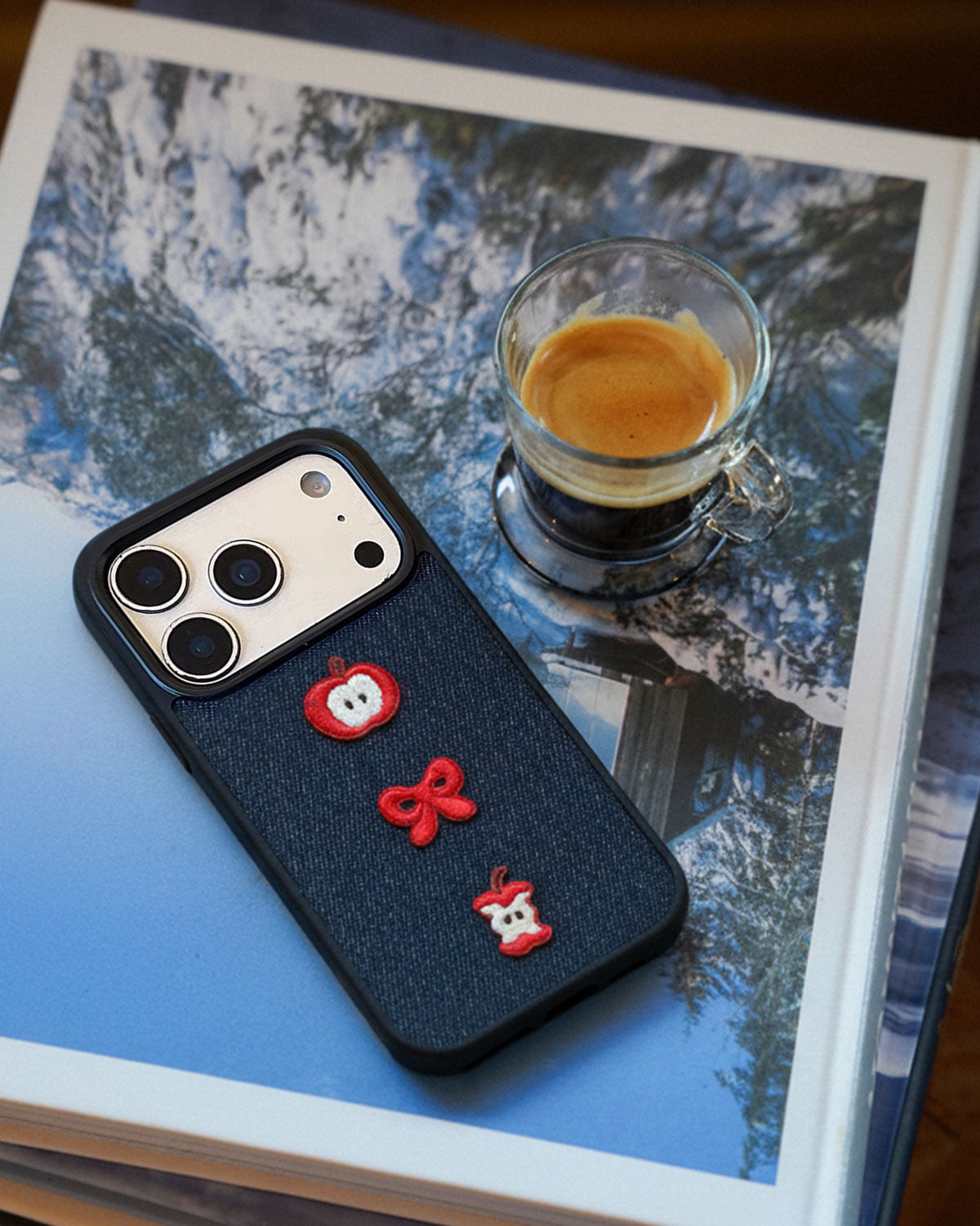 DENIM APPLE BOW PATCH Phone Case