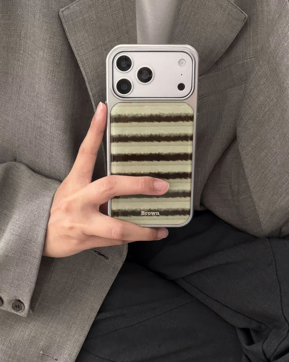 BROWN STRIPE TEDDY PHONE CASE