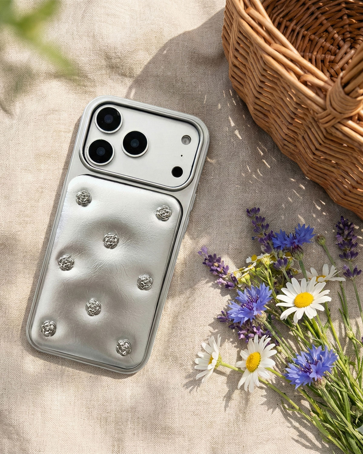 SILVER STUD QUILTED Phone Case