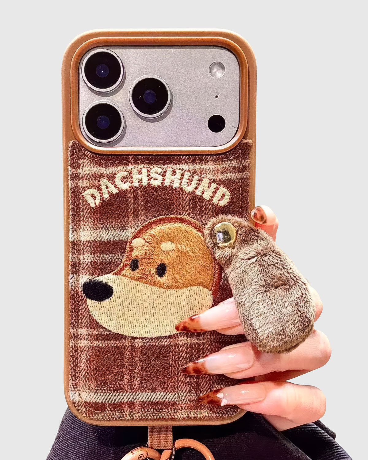 Dachshund iPhone Phone Case Plaid Patch Wrist Strap Slim