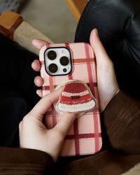 Sarung Telefon Cengkaman Beret Kain Kotak-kotak