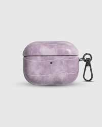 Croc AirPods Pro Case in lavender crocodile-embossed vegan leather with metal carabiner