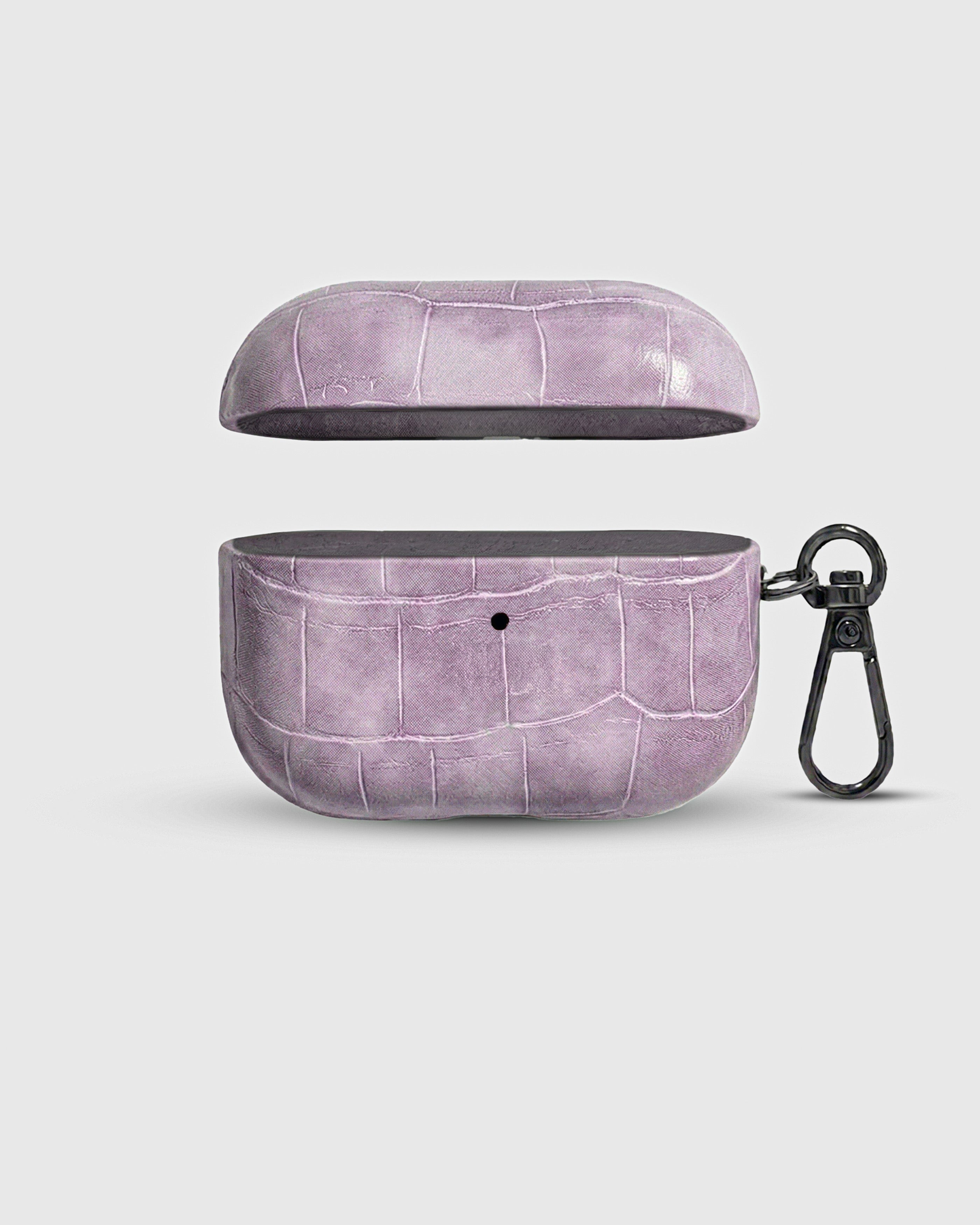 STICKYZOO lavender croc case open showing raised crocodile texture and polycarbonate interior