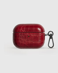 STICKYZOO Croc AirPods Pro Case in deep wine crocodile-embossed vegan leather with metal carabiner