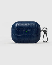 Vintage Croc AirPods Pro Case in deep navy matte embossed vegan leather with metal carabiner
