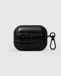 STICKYZOO Vintage Croc AirPods Pro Case in black matte embossed vegan leather with metal carabiner