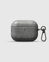 Vintage Croc AirPods Pro Case in slate grey matte embossed vegan leather with metal carabiner