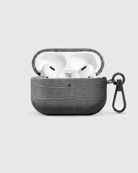 Slate vintage croc case open with AirPods Pro seated inside
